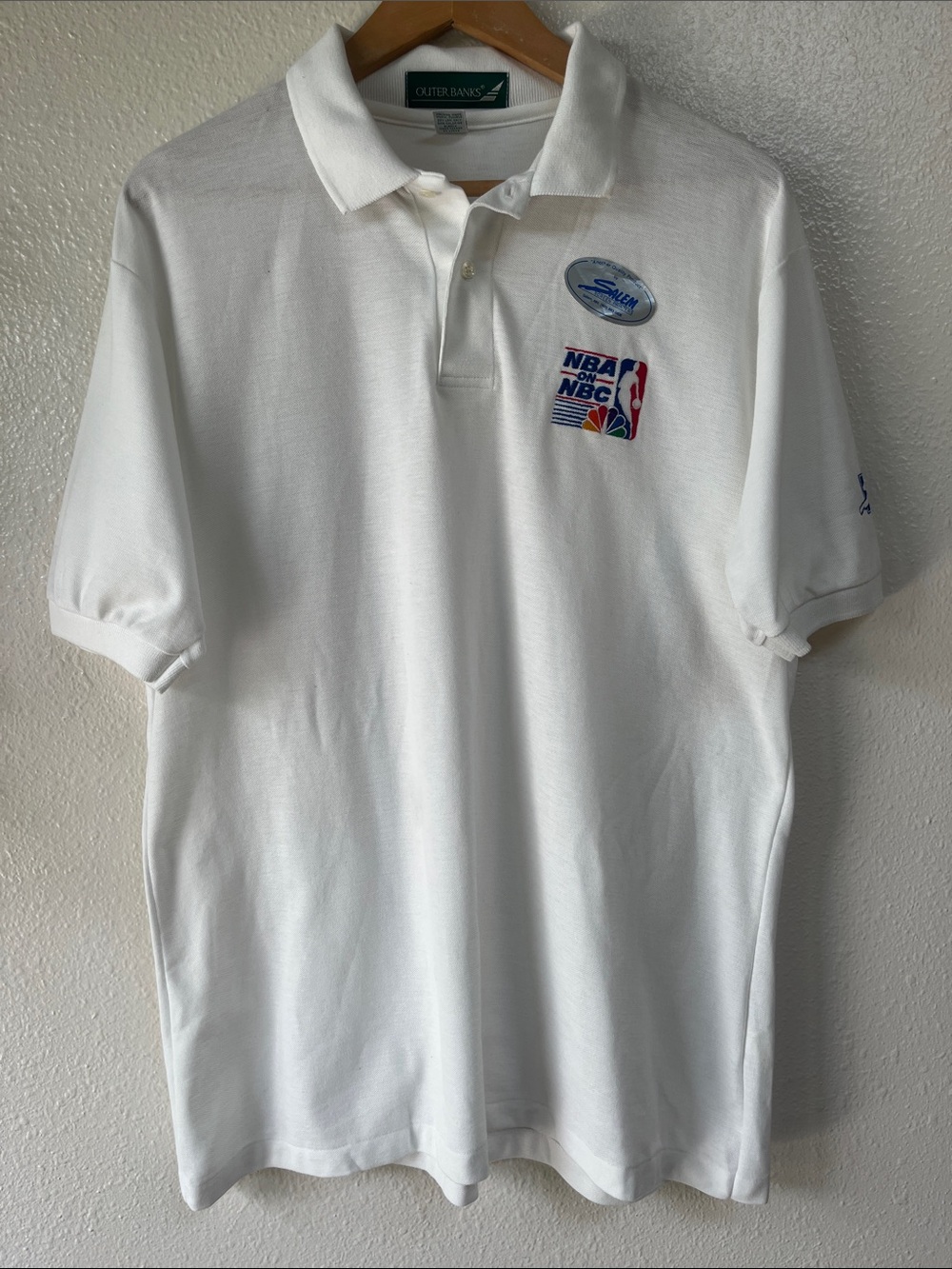 Vintage 1991 NBA Basketball NBA on NBC Embroidered White Polo Shirt XL
